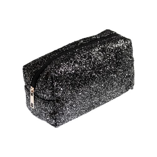 Portacosmetico Rectangular Wav Glitter Negro Grande