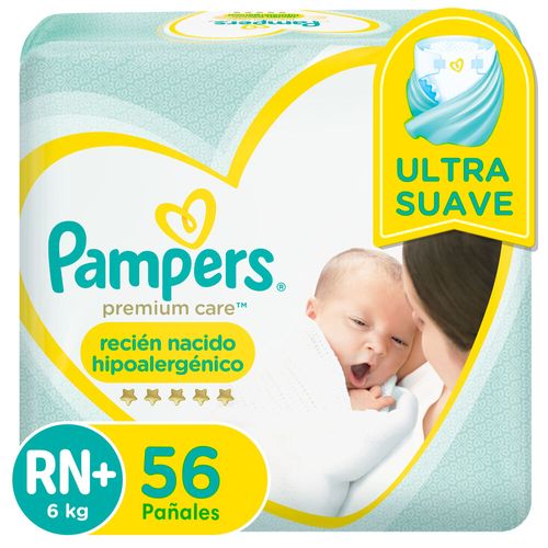 Pañales Pampers Premium Care Hipoalergénico RN+ x 56 un