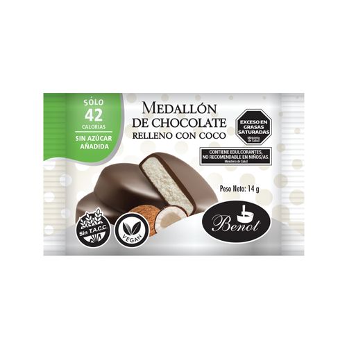 Medallón Benot de Chocolate Dietéticos sabor Coco x 14 g