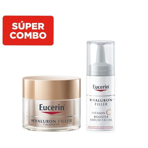 Crema Antiedad de Noche Eucerin Hyaluron-Filler Elasticity Fps 15 x 50 ml + Sérum Facial Antiedad Hyaluron-Filler Vitaminc C Booster x 8 ml