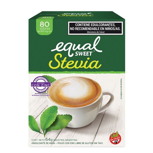Endulzante de Mesa Polvo Equalsweet Stevia con Zinc x 80 un