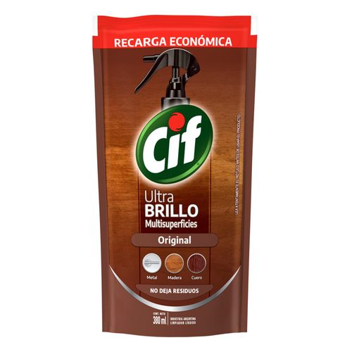 Limpiador Multisuperficies Cif Ultra Brillo Original Recarga Económica x 380 ml