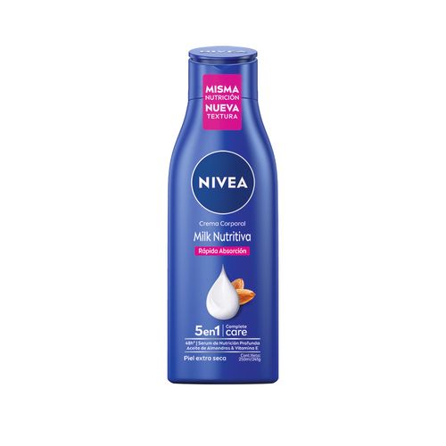 Crema corporal hidratante Nivea Milk Nutritiva 5 en 1 para Piel Extra Seca x 250 ml
