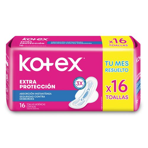 Toallas Femeninas Kotex Normal con Alas x 16 un