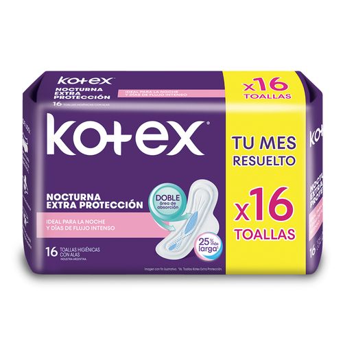 Toallas femeninas Kotex Nocturnas x 16 Un