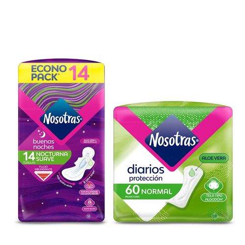 Combo Nosotras Toallas Femeninas Nocturna + Protectores Diarios Normales