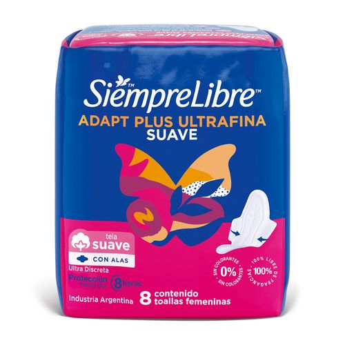 Toallas Femeninas Siempre Libre Adapt Plus Ultrafina Suave con Alas x 8 un