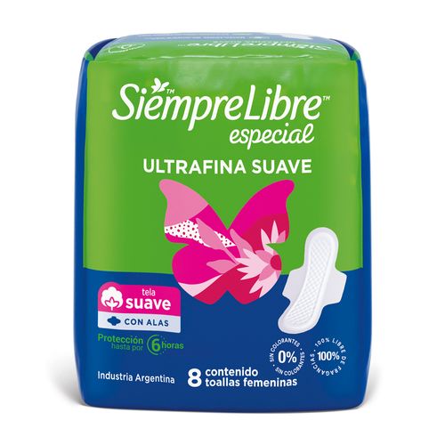 Toallas Femeninas Siempre Libre Especial Ultrafina Suave con Alas x 8 un