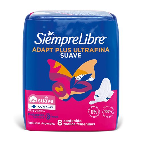 Toallas Femeninas Siempre Libre Adapt Plus Ultrafina Suave con Alas x 8 un