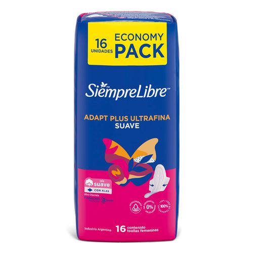 Toallas Femeninas Siempre Libre Adapt Plus Ultrafina con Alas x 16 un