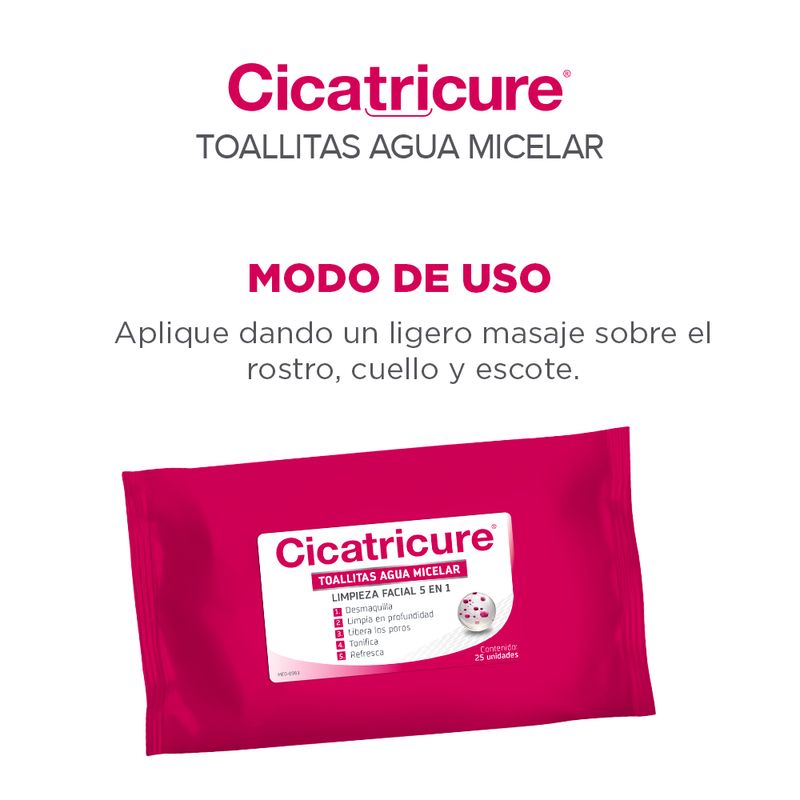 CICATRICURE AGUA MICELAR TOALLITAS X 25 un - Red Farma Shop