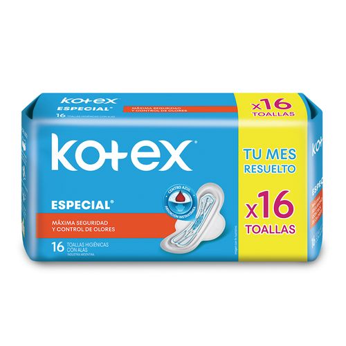 Toallas Femeninas Kotex Especial con Alas x 16 un