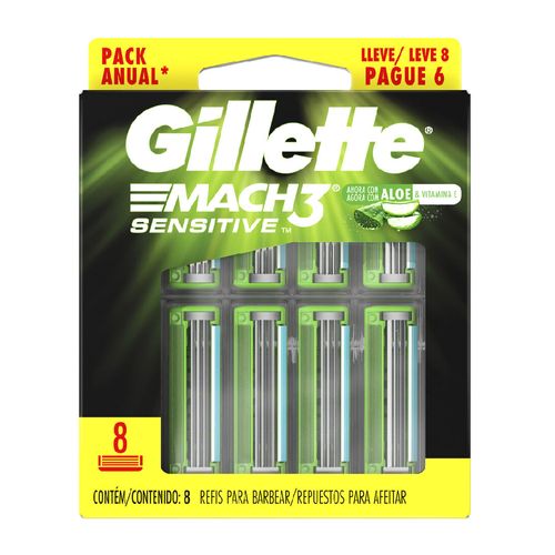 Gillette Mach3 Sensitive Repuestos de Afeitar con Aloe x 8 un