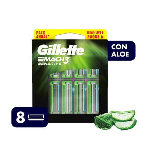 Gillette Mach3 Sensitive Repuestos de Afeitar con Aloe x 8 un