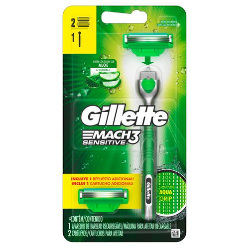 Maquina de afeitar Gillette Mach3 Sensitive Aqua-Grip Recargable x 2 un