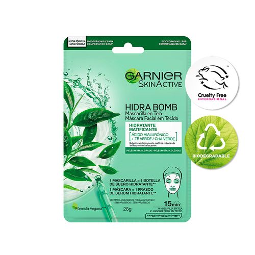 Mascarilla en Tela Garnier Té Verde Biodegradable Skin Active