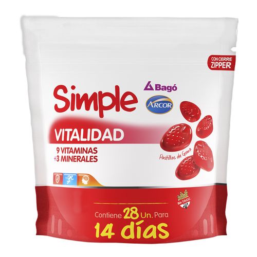 Suplemento Dietario Simple Vitalidad sabor Frutilla x 28 Pastillas de Goma