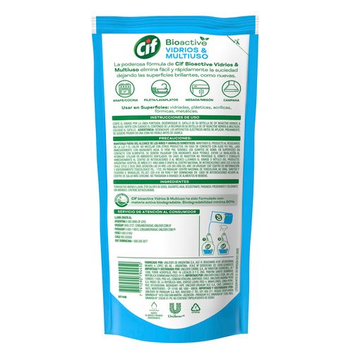 Repuesto Limpiador de Vidrios Cif Biodegradable Repuesto x 450 ml