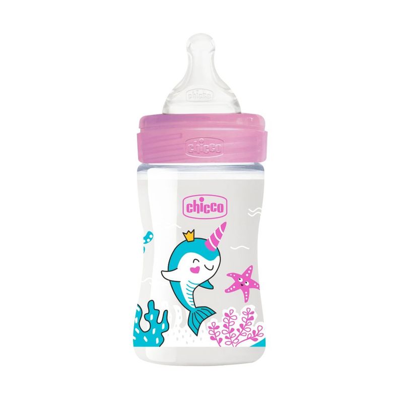 Chicco Girl Well Being Biberón de Plástico con Tetina de Silicona 4m+ 330ml  - Madre y Bebé de Pharmeden UK