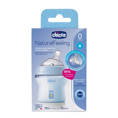 Mamadera Natural Feeling Chicco Flujo Lento Celeste x 150 ml