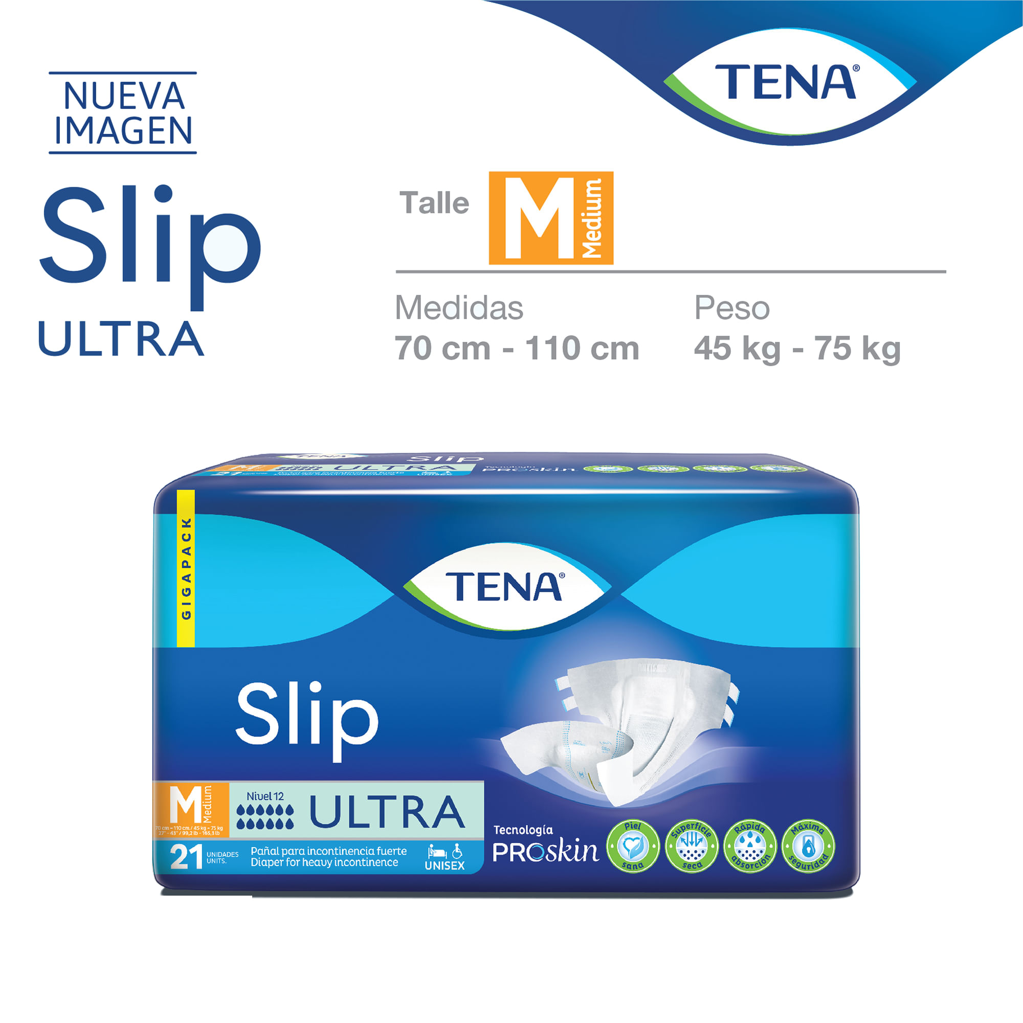 Pañales Para Adultos Slip Ultra Nivel 12 Unisex M 21 Unidades