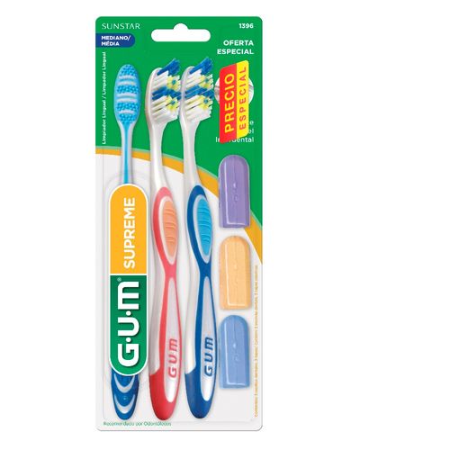 Cepillo Gum Supreme con Limpiador Lingual Pack x 3 Un.