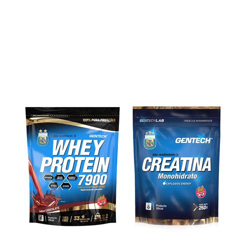 Suplemento Dietario Whey Protein Chocolate 7900 x 1000 g + Suplemento Dietario Gentech Creatina Monohidrato en Polvo x 250 g