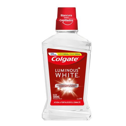 Enjuague Bucal Colgate Luminous White XD x 500 ml al precio de 350 ml