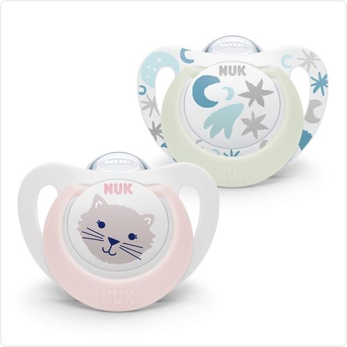 Chupete Nuk Star Day & Night Gato Rosa T1 0-6m x 2 un