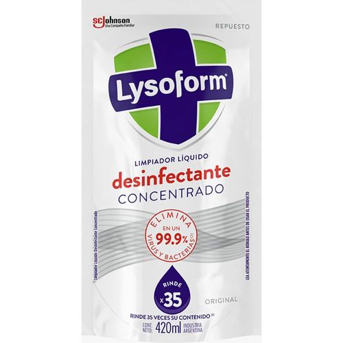 Repuesto Limpiador Líquido Lysoform Desinfectante Concentrado Original x 420 ml