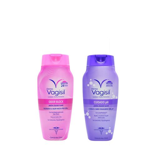 Jabones Líquidos DermoVagisil Odor Block x 354 ml + Cuidado Ph x 354 ml + Desodorante Íntimo Odor Block x 75 ml de Regalo