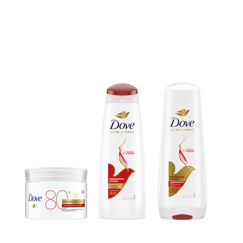 Shampoo y Acondicionador Dove Regeneración Extrema x 400 ml + Máscara 1 Minuto Factor de Nutrición 80+ x 300 g