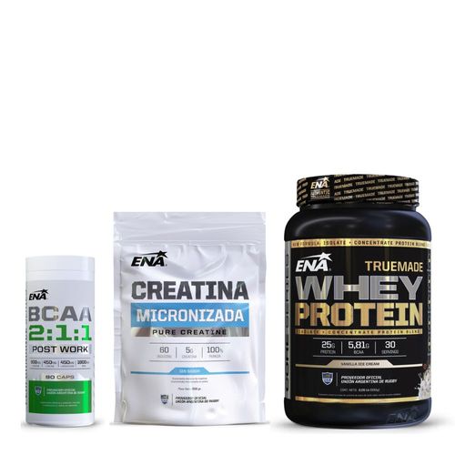 Suplementos Dietarios Creatina Monohidrato en polvo x 300 g +  Whey Protein Sabor Vainilla en polvo x 1000 g + Bcaa x 90 cápsulas