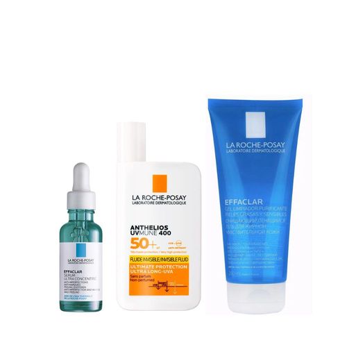 Gel de Limpieza Purificante La Roche-Posay Effaclar x 200 ml + Sérum x 30 ml + Crema Anthelios Spf 50+ x 50 ml