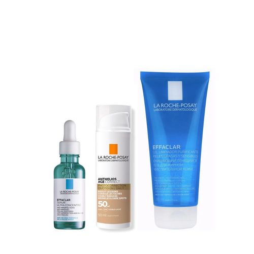 Gel de Limpieza Purificante La Roche-Posay Effaclar x 200 ml + Sérum x 30 ml + Protector Solar x 50 ml
