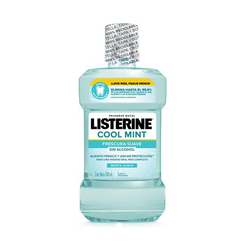 Enjuague Bucal Listerine Cool Mint Frescura Suave Sin Alcohol x 500 ml