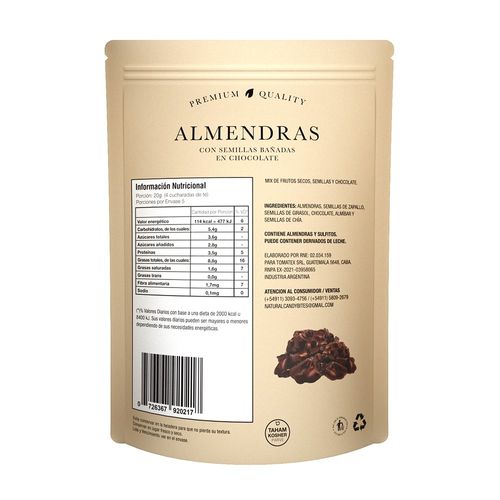 Almendras y Semillas Natural Candy Bañadas en Chocolate x 100 g