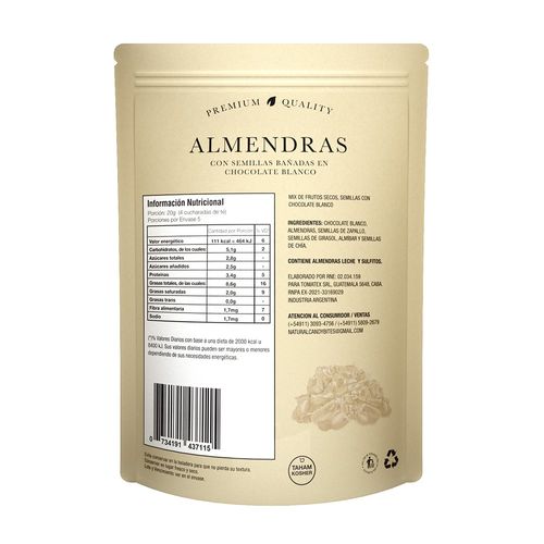 Almendras y Semillas Natural Candy Bañadas en Chocolate Blanco x 100 g