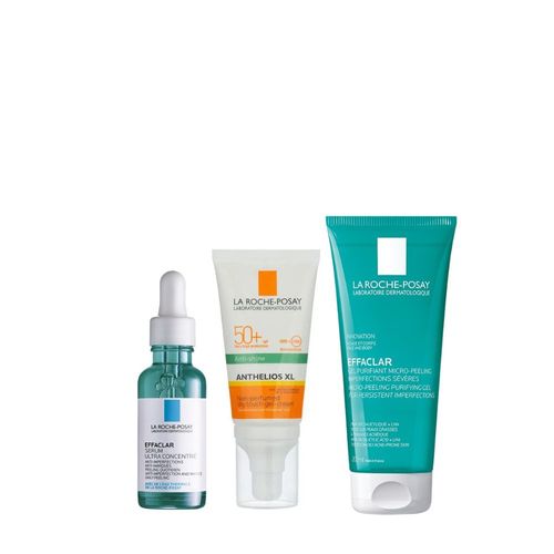 Gel Microexfoliante La Roche Posay Effaclar x 200 ml + Sérum x 30 ml + Protector Solar x 50 ml