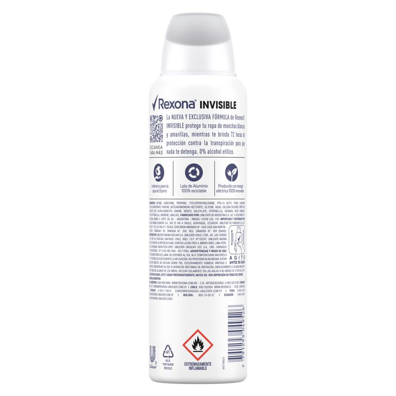 Rexona desodorante en aerosol invisible 150ml, Productos