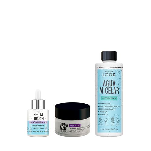 Combo Get the look Agua Micelar + Serum Hidratante + Crema Facial Noche Peptidos