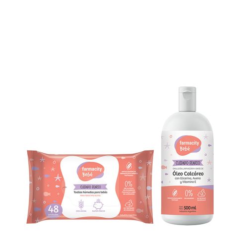 Combo Farmacity Bebé Cuidado Diario Avena Óleo Calcáreo 500 ml + Toallas Húmedas x 48 un