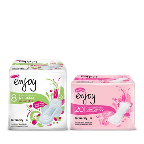 Combo Enjoy Protectores Diarios Anatómico x 20 un + Toallas Femeninas Normal con Alas x 8 un