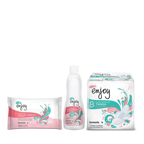 Combo Enjoy Toalla Femenina Tanga 8 un + Toallas Humedas Cross Mini 15 un + Jabón Líquido 250 ml