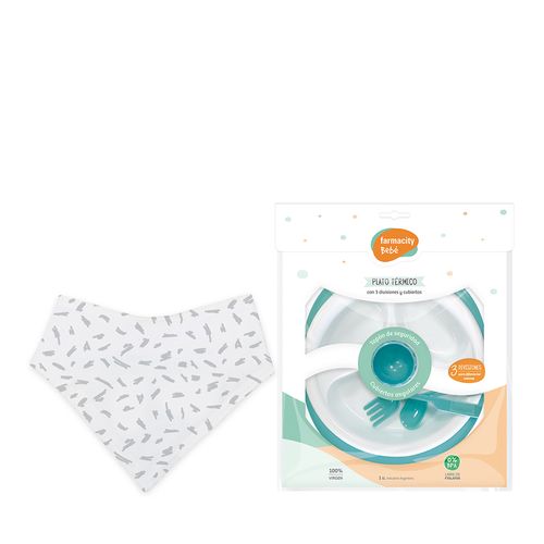 Farmacity Bebé Plato Térmico + Babero Bandana