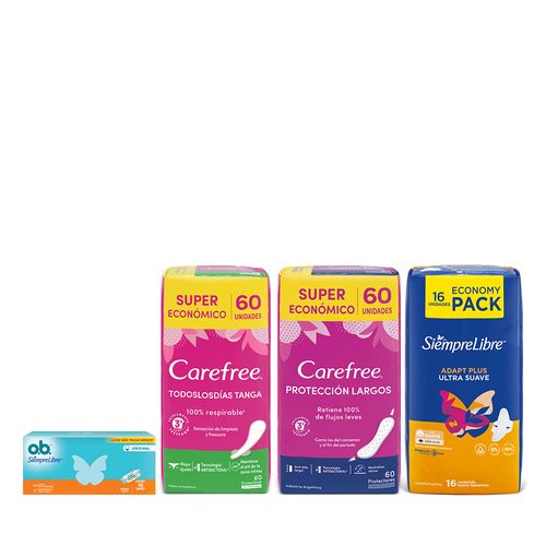 Protección Femenina Carefree Toallas Femeninas + Tampones + Protectores Diarios