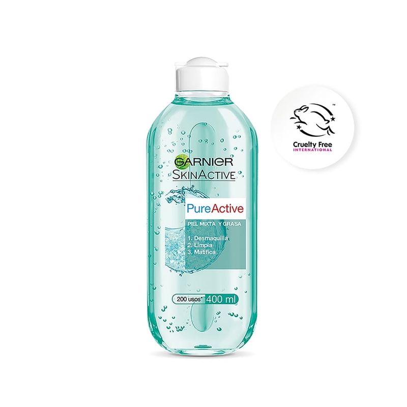 Agua Micelar Garnier Skin Active Pure Active Piel Mixta y Grasa - Frasco  400 ML