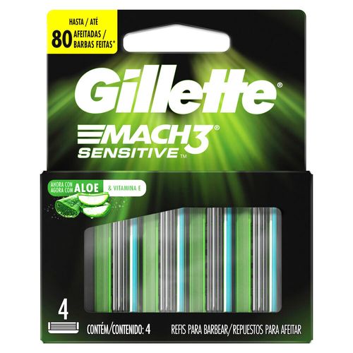 Gillette Mach3 Sensitive Repuestos de Afeitar con Aloe x 4 un