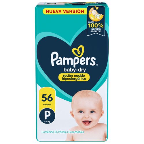 Pañales Pampers Baby Dry Hipoalergénico Talle P x 56 un