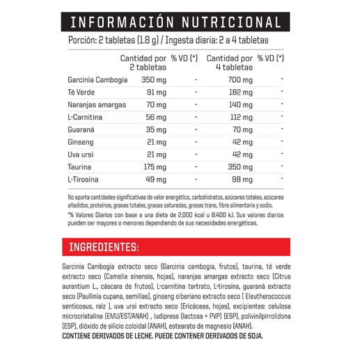 Suplemento Dietario termogénico hydroxy max en tabletas x 120 un